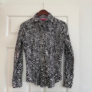 Robert Graham Shirt Women XS Boho Animal Print Button Up Contrast Cuff & Collar